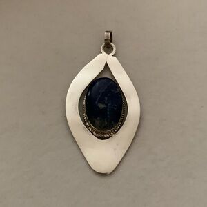 Vintage HIL 950 Silver Lapis Lazuli Large Statement Necklace Charm Pendant